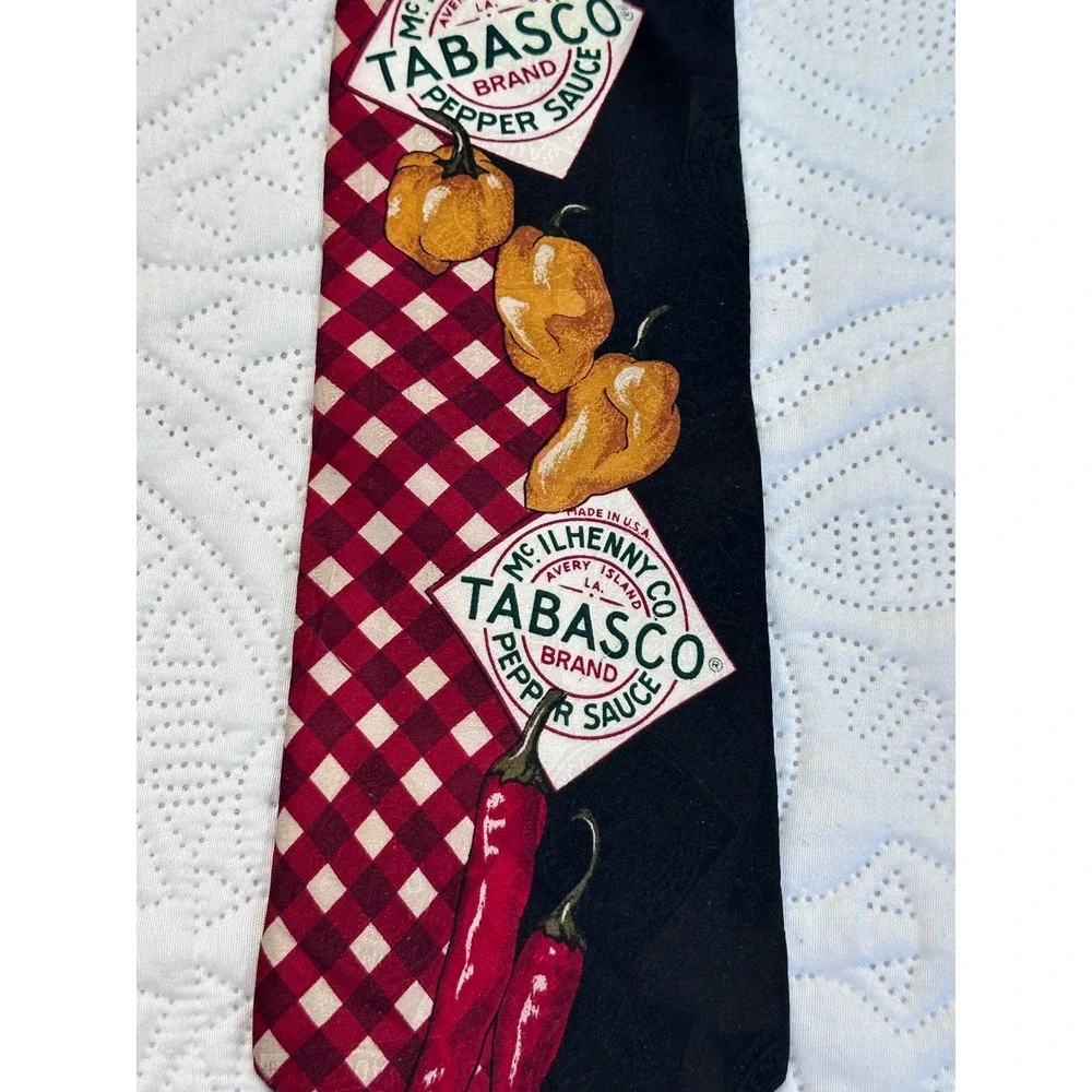 Tabasco Brand Pepper Sauce Silk Tie Red Gingham Chili Habanero Novelty Mens USA
